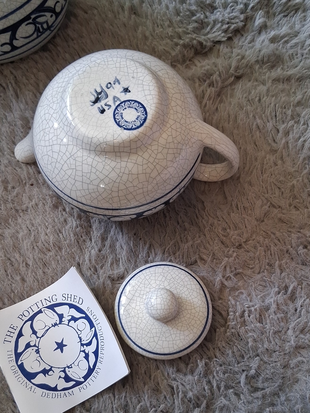Vtg Potting Shed Dedham Pottery milk Cream/Tea Pot - Picture 4 of 5